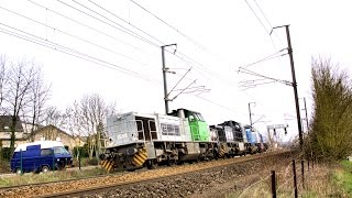 Drei Vossloh G 1206 der CFL Cargo bei der Durchfahrt in Berchem (Luxembourg)