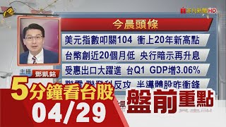 道瓊收漲614點 費半飆漲5%!台積電ADR走高5% 聯電ADR大漲7%!日月光法說看好今年逐季成長!聯詠擬配息51.5元 殖利率達13%｜主播鄧凱銘｜【5分鐘看台股】20220429｜非凡財經新聞