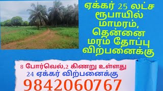 1ஏக்கர் 25லட்சம்  ரூபாயில்24 ஏக்கர் தென்னை மா மரம் தோப்பு விற்பனைக்கு8 போர்வெல்2 கிணறு #farmland