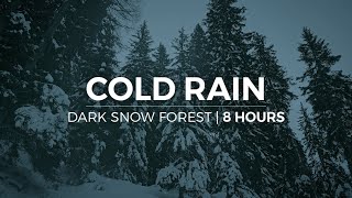 Cold Rain | 8 Hours of cold rain falling in a dark snowy forest