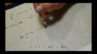 高野切第三種を　半懐紙に散らして書きました