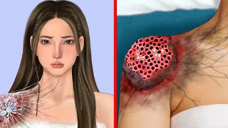 ASMR Remove Spider & Maggot Lips Infected | Severely Injured Animation