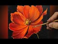 ACRYLIC PAINTING STEP BY STEP / RED COSMOS FLOWER ON BLACK BACKGROUND