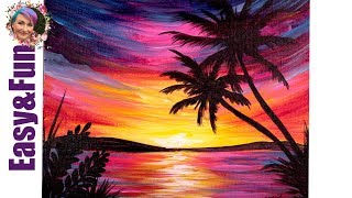 Easy Painting in acrylic Paradise Sunset Step by step 🌄 Live stream | TheArtSherpa