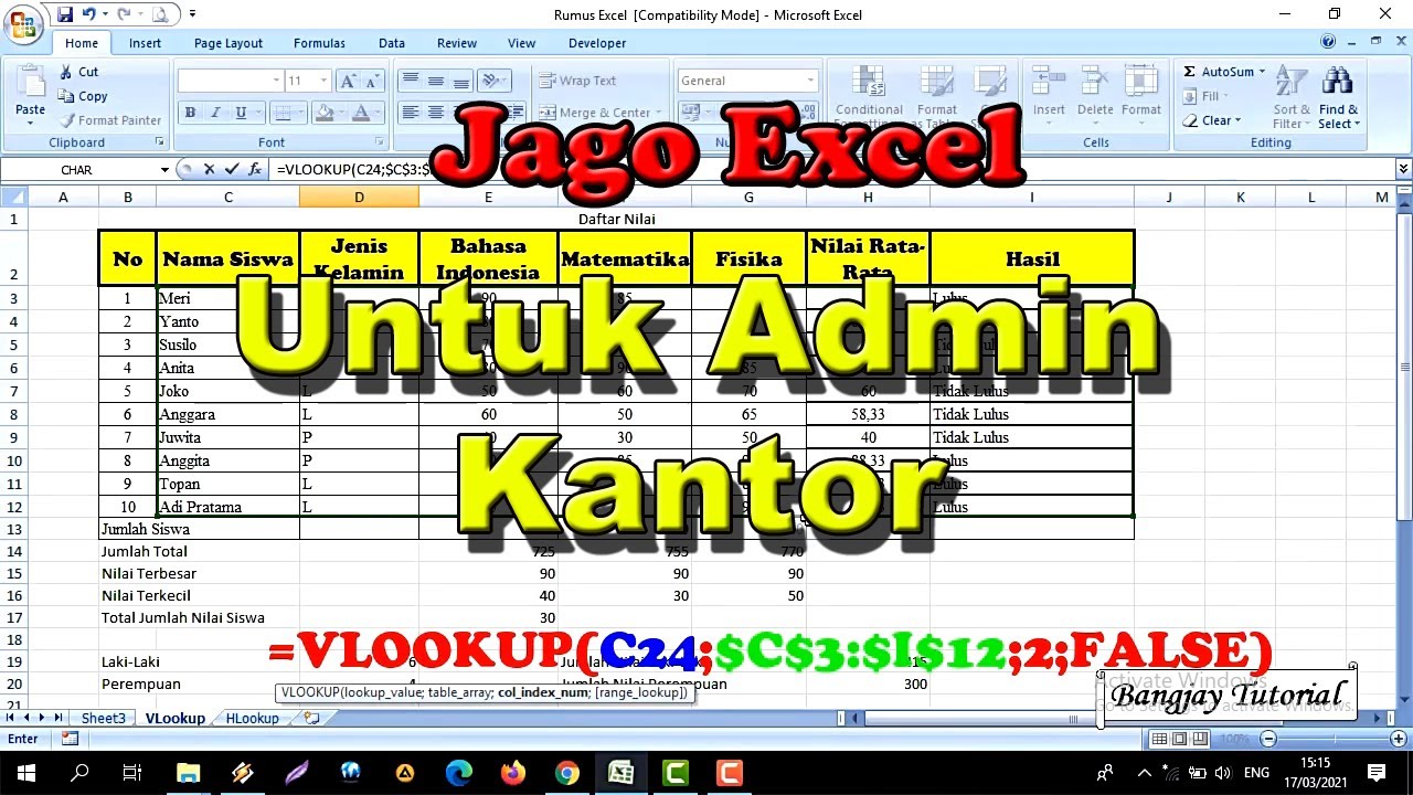 Belajar Rumus Dasar Excel Untuk Admin Kantor/Operator Komputer Yang ...