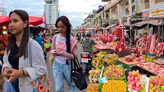 Cambodian Street Food - Walking Tour 4K - Delicious Plenty fresh food at Russian Market