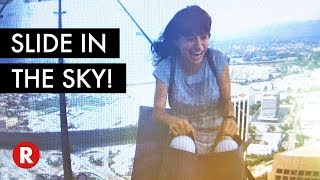 Terrifying Skyslide Glass Slide 1000 ft in the Sky!! // Los Angeles, CA