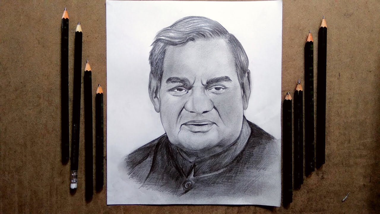 "ATAL BIHARI VAJPAYEE" Easy Drawing Step By Step || Tips Pencil Sketch ...