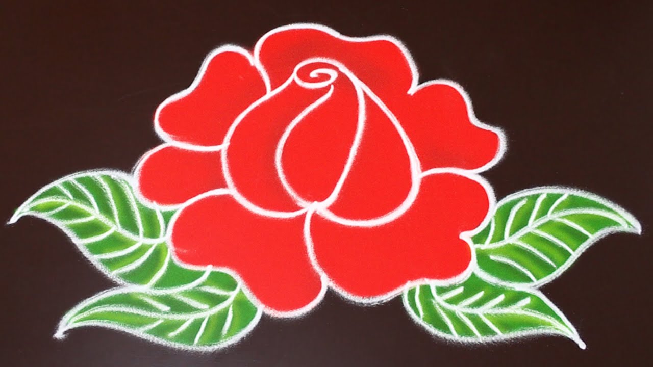 Beautiful Rose Flower Rangoli Art Freehand Easy Rangoli Designs
