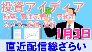 投資アイディア直近配信総ざらい_20220103【航空, 石油元売り, 不動産, カメラ, 鉄鋼, 住宅設備】