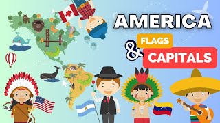 1. AMERICA - Countries, Flags & Capital Cities - world map with countries