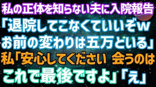 【スカッとする話】私の正体を知らない夫。私が長期入院が必要になる事を伝えると「退院してこなくていいぞｗ金も稼げない穀潰しの顔なんて見たくない」私「もう見る事はないので安心して」夫「は？」結果