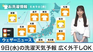 6月9日(水)の洗濯天気予報　広く外干しOK