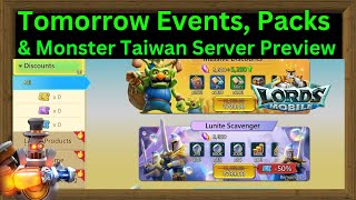 Upcoming Packs Monsters And Events Tomorrow Taiwan server New Update Lords Mobile #lordsmobile