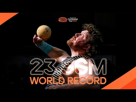 What is the world record shot put throw?