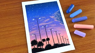 Oil Pastel Painting ~ Street Lights Drawing for beginners - ft Mungyo Oil pastels