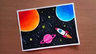 How to make space drawing for school project / Space painting / Easy and beautiful scenery drawing