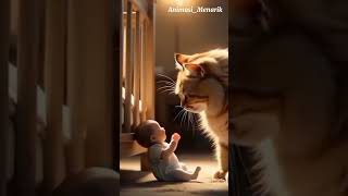 very touching relationship between two friends. Baby and cat #catlover #cute #cutecat #love