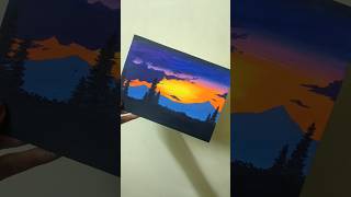 Sunset painting with mountain view🌄 #gouache #painting #art #gouachepainting #artoftheday #artwork