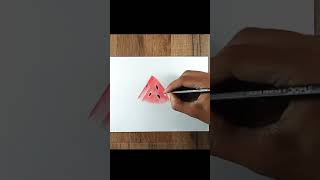 3D Watermelon Drawing with cheap pencil/ full video on channel #shorts #youtubeshorts #3d