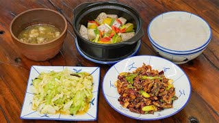 干鍋田雞，南瓜芋頭煲，炒包菜，花生芋泥甜湯，潮汕人的一日一餐【潮州山哥】