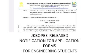 JKBOPEE RELEASED FORMS DATES FOR ENGINEERING STUDENTS CHECK NOW