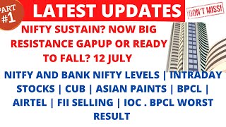 LATEST SHARE MARKET NEWS💥12 JULY💥BANK NIFTY RESISTANCE💥CUB💥ASIAN PAINTS💥BPCL PART-1