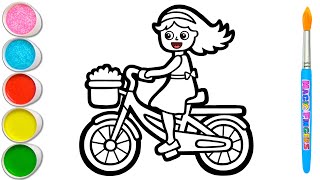 Girl Riding a Bike Drawing, Painting, Coloring for Kids & Toddlers | How to Draw, Paint #235