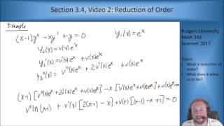 MATH 244: Section 3.4, Video 2: General Reduction of Order