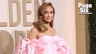 Jennifer Lopez wows in Barbie pink dress with rose cape at 2024 Golden Globes