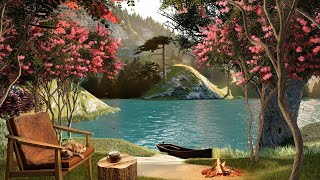 Spring Morning at the Lake Ambience with Campfire, Birdsong and Water Sounds for Relaxation & Sleep