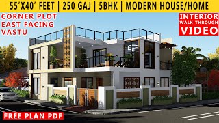 55' x 40' FEET HOUSE PLAN | 5BHK BUNGALOW  | 250 GAJ | 2200 SQFT HOME | DUPLEX DESIGN | EAST FACING