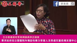 【立法會通過經麥美娟修正議案｜要求政府在公院設立一站式危機支援中心 加強對性暴力受害人及受虐兒童的支援】