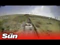 Russian tank is blown up sky high after Ukrainian drone impact