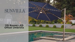 SunVilla 11' Color Changing LED Cantilever Umbrella with Rolling Base Assembly