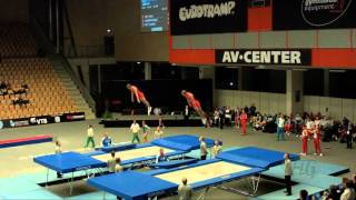 Russian Federation 1 (RUS) - 2015 Trampoline Worlds - Qualification Synchro Routine 1