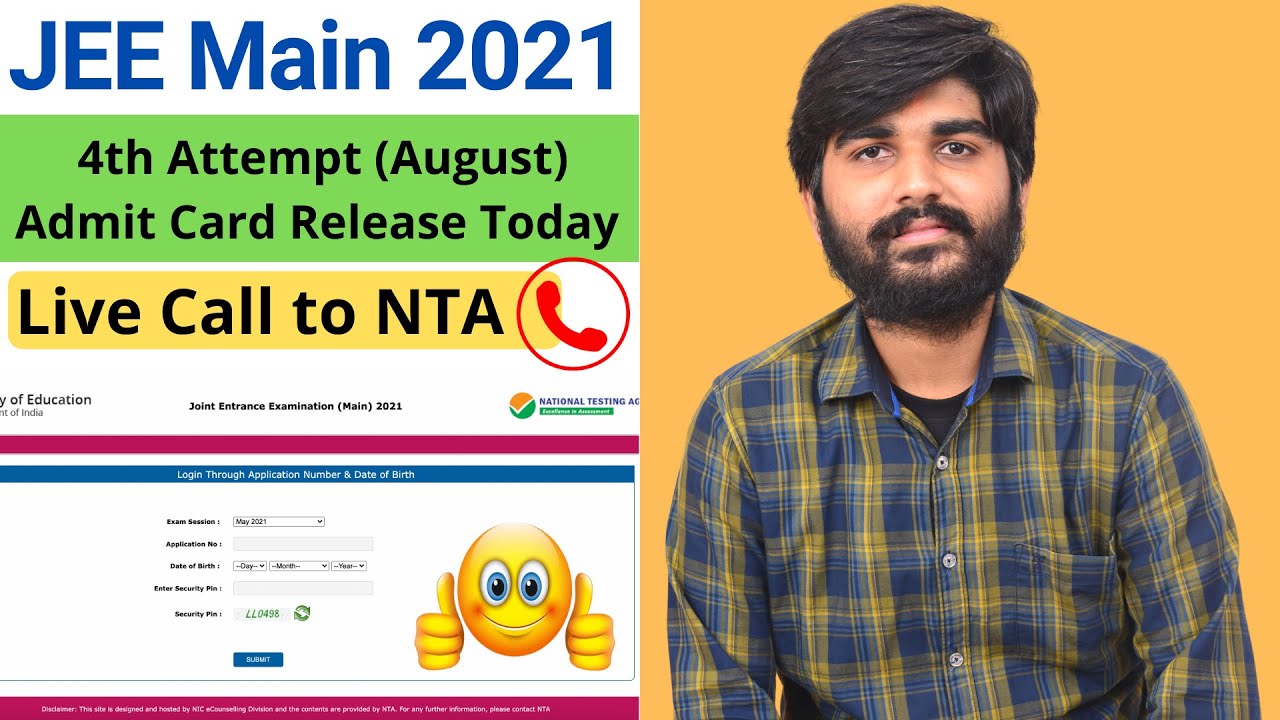 JEE Main 2021 Admit Card Release Today BY NTA, Jee Main 4th Attempt ...