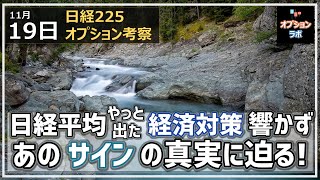 【日経225オプション考察】11/19 日経平均 やっと出てきた経済対策大して響かず。。そしてまた点灯したあのサインの真実に迫る！