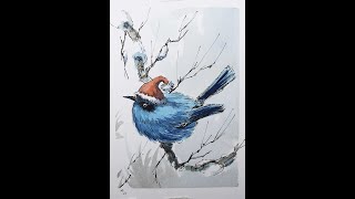 Sketching Christmas Bird Line and Wash watercolor Full Real Time Nil Rocha