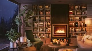#9 COZY Rainy Library with Fireplace | Videos made to study rather than sleep