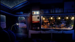 Rain On RV Camper Roof overlooking Seaside Town 9 Hours | Sleep, Study, Meditate Relax | Calmbience