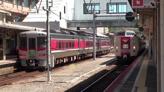 特急大山の横を発車する回送やくも　米子駅にて(2018/7/21)