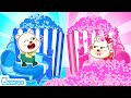 Bearee Tales 🐾 Pink vs. Blue Popcorn Bunk Bed with Slide Challenge | Fun Playtime | Kids Cartoons