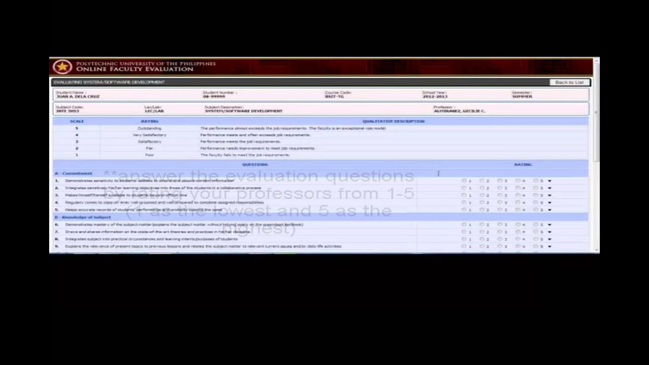 Pupt Online Faculty Evaluation System Video Tutorial Student Side