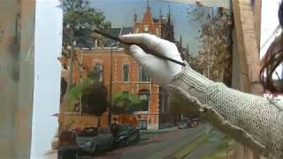 Timelapse classic Dutch architecture oil painting