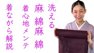 着物生活に麻・綿麻・綿【洗える天然素材の着物】着ながら解説