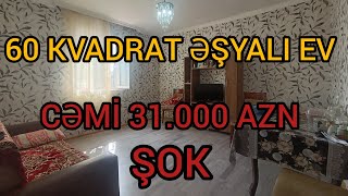 ŞOK❗CƏMİ 31.000 AZN❗ƏŞYALI 60 KVADRAT 2 OTAQ EV                                   #mulkevalqısatqısı