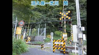 JR身延線の色々な警報機が道路の片側にある踏切