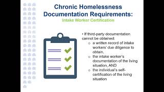 Chronic Homelessness Definition and Documentation Requirements