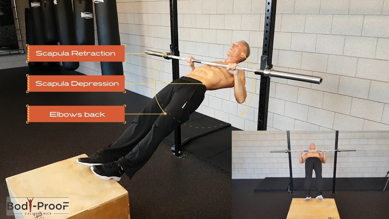 Australian Pull Up - Intermediate Regular Grip Feet Elevated - YouTube